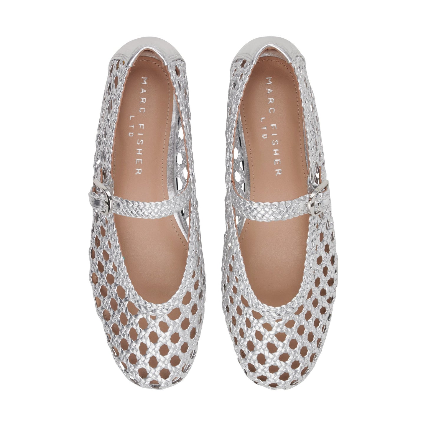 Marc Fisher Evonna Woven Leather Mary Jane Ballet Flat - Silver Leather