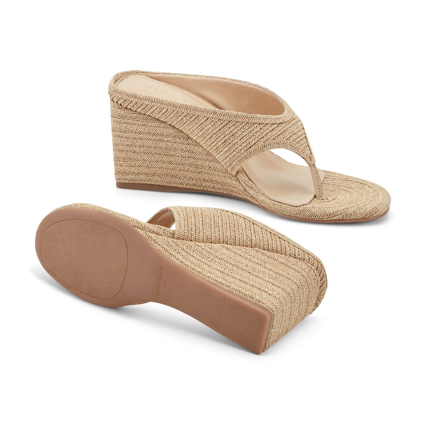 Marc Fisher Udena Wedge Thong Sandal - Natural Raffia