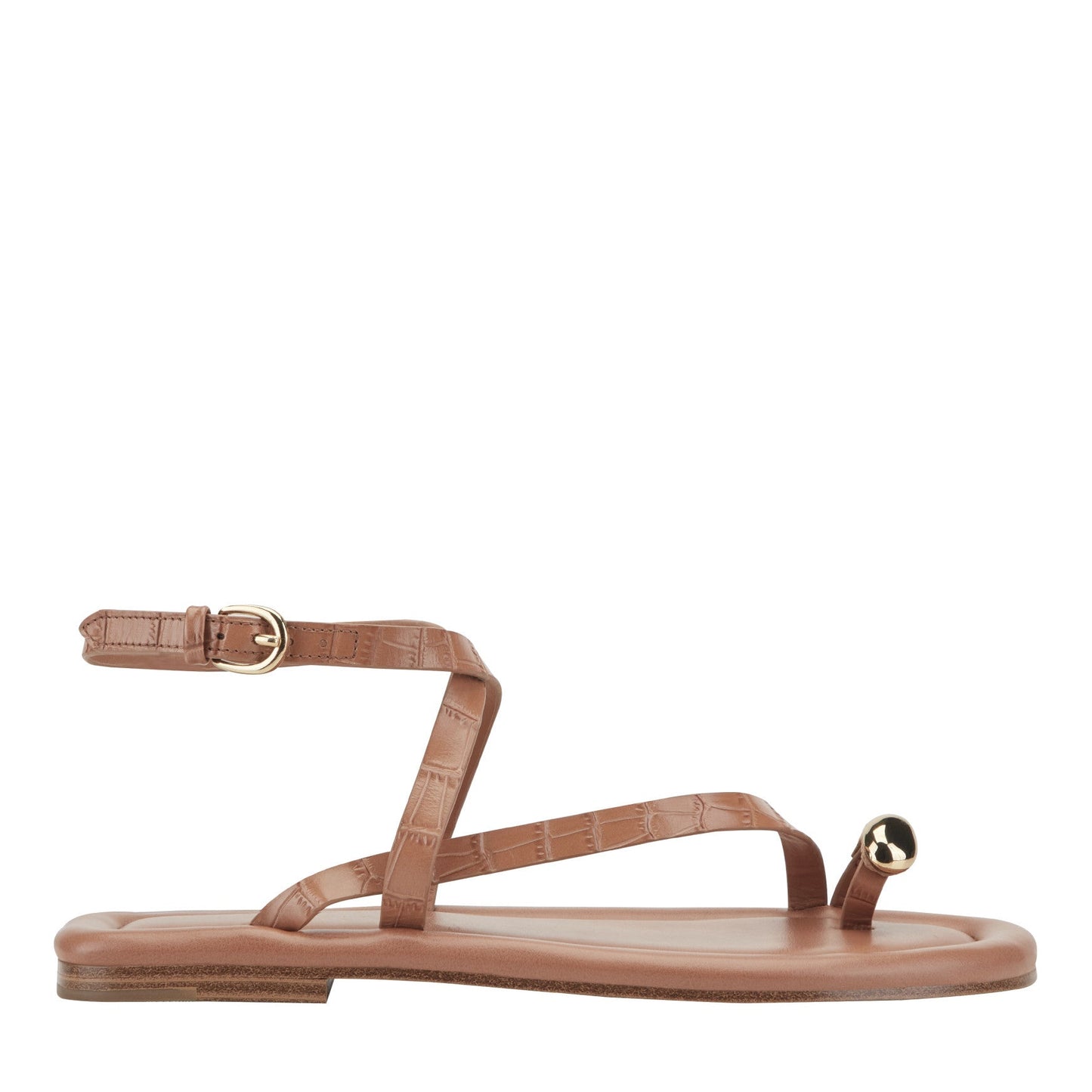 Marc Fisher Gynnie Flat Leather Sandal - Natural Leather Embossed Croco