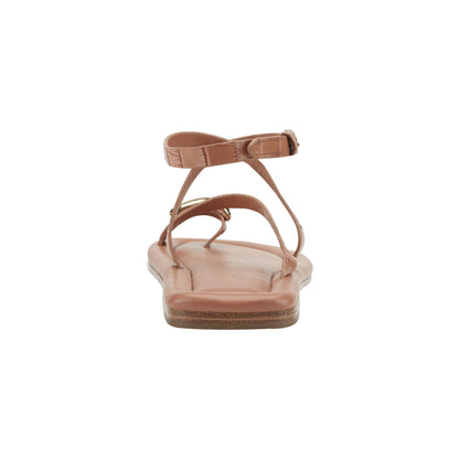 Marc Fisher Gynnie Flat Leather Sandal - Natural Leather Embossed Croco