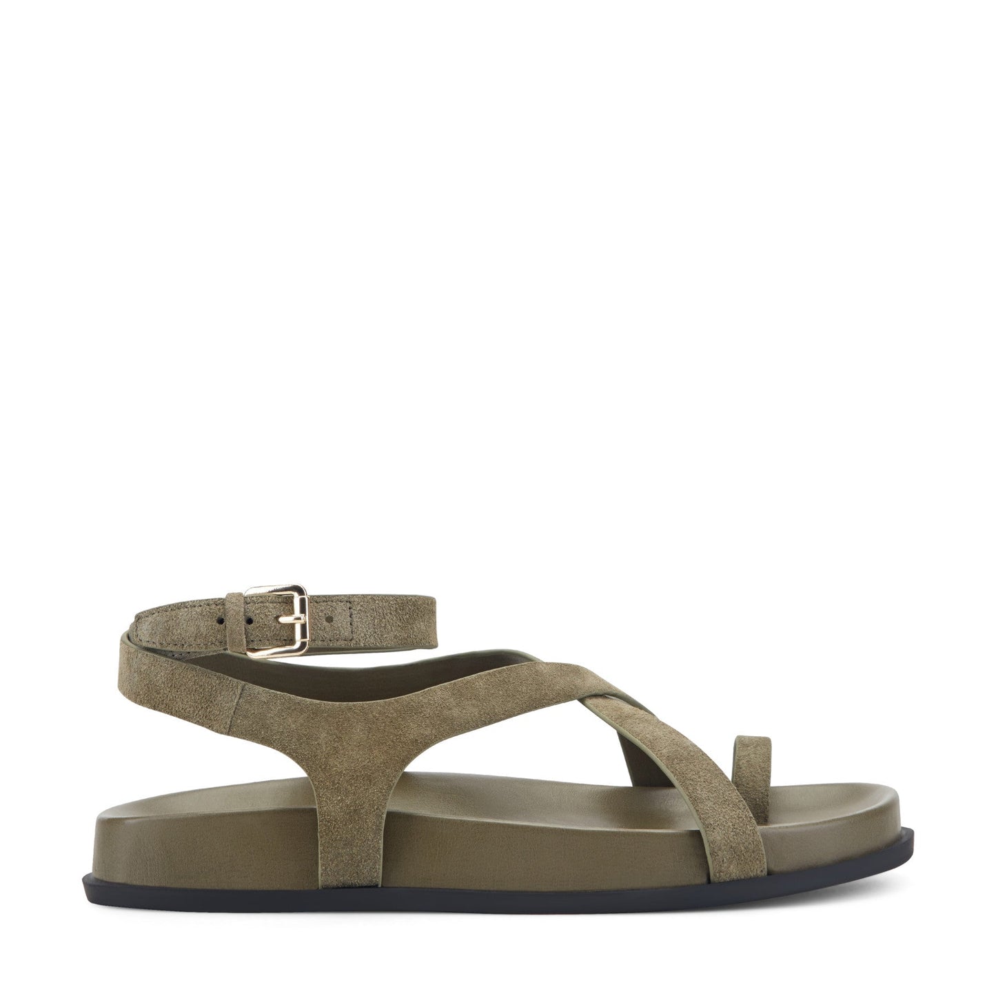 Marc Fisher Bevy Footbed Leather Sandal - Green Suede