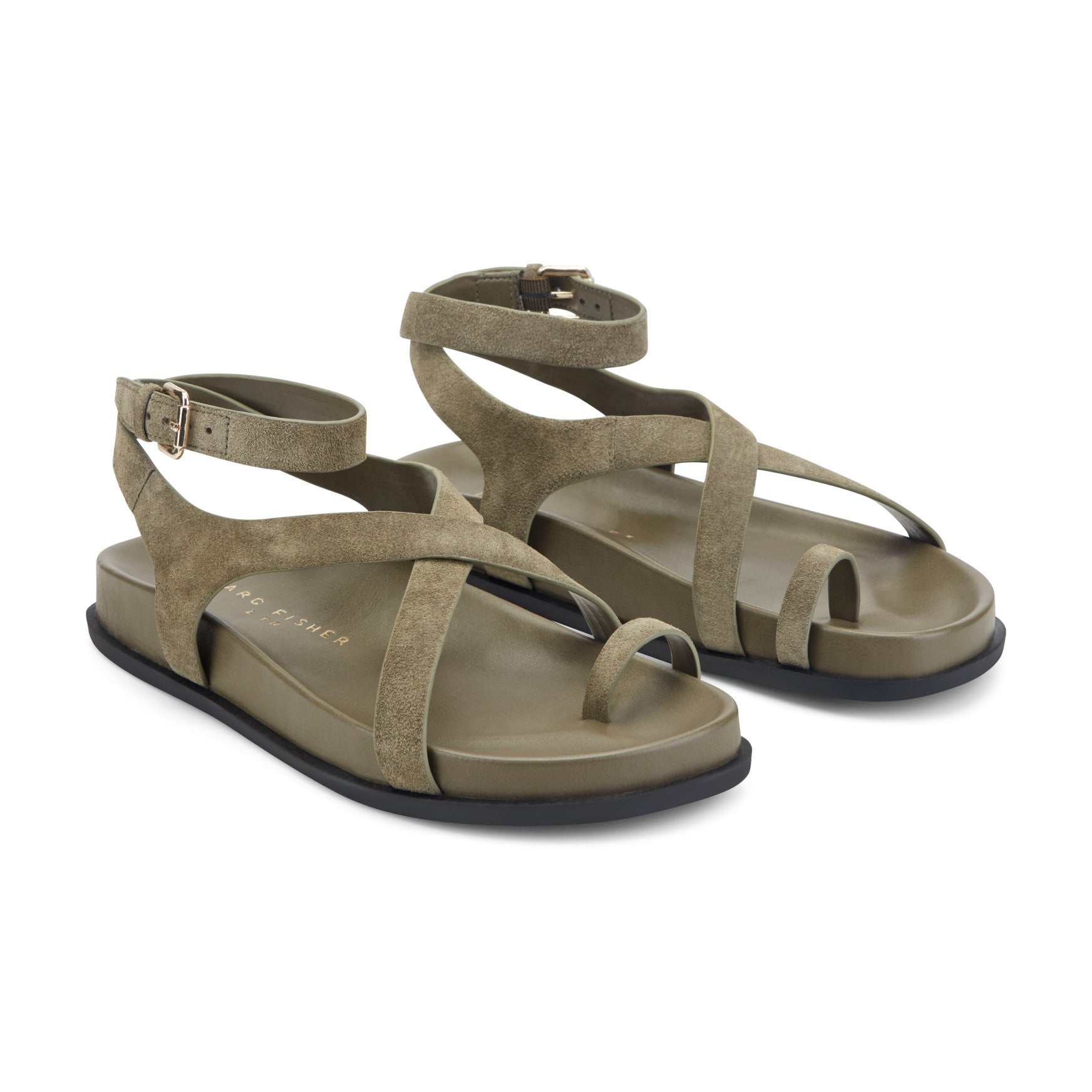 Marc Fisher Bevy Footbed Leather Sandal - Green Suede
