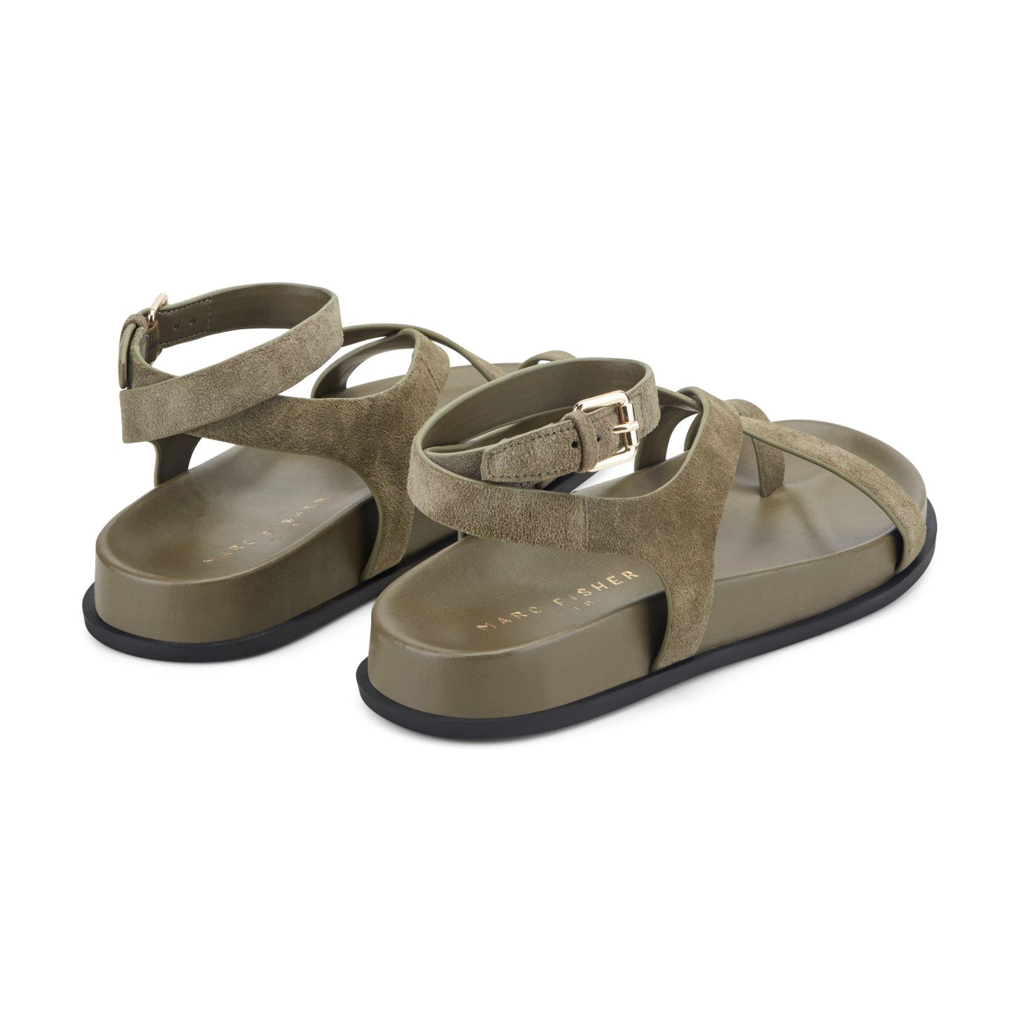 Marc Fisher Bevy Footbed Leather Sandal - Green Suede