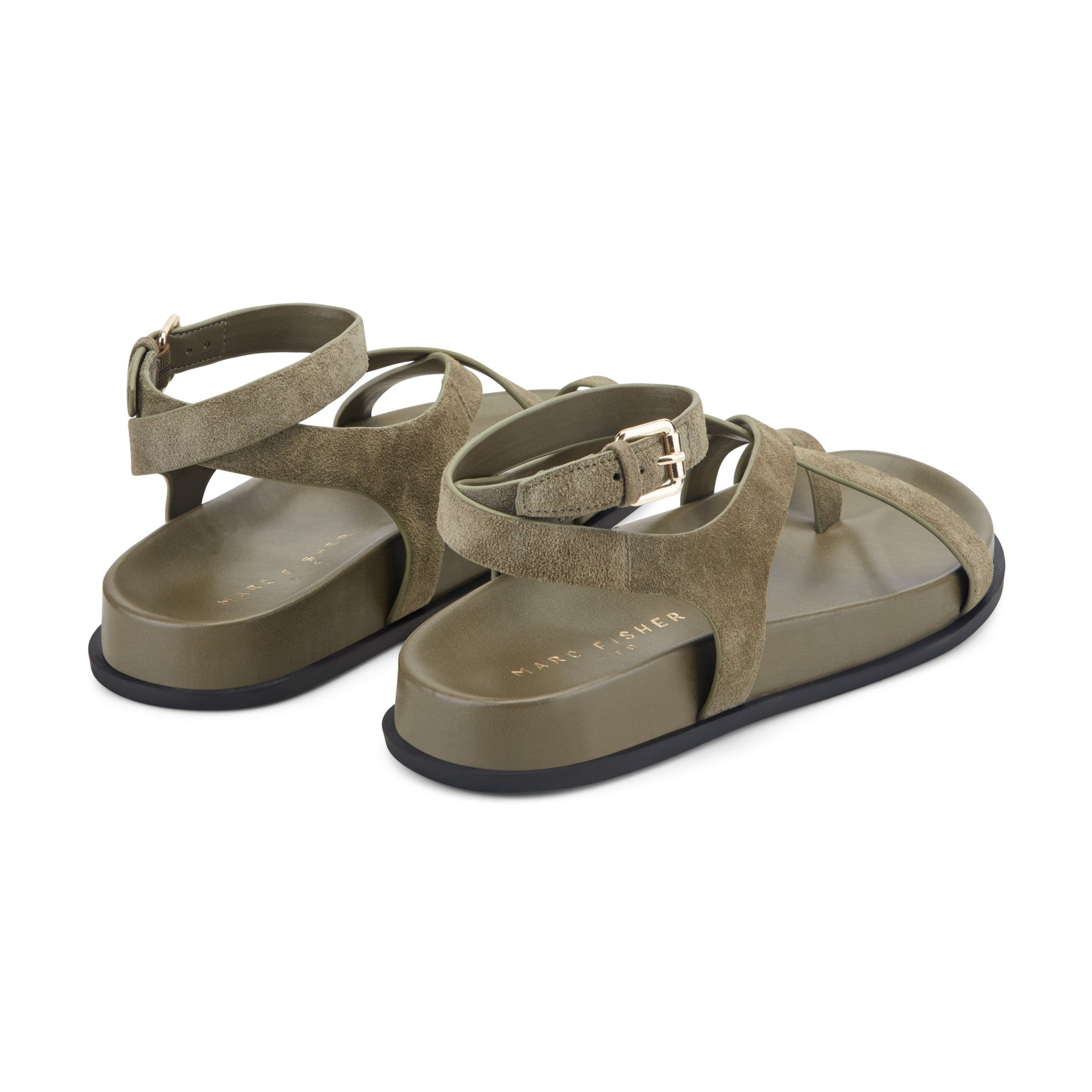 Marc Fisher Bevy Footbed Leather Sandal - Green Suede
