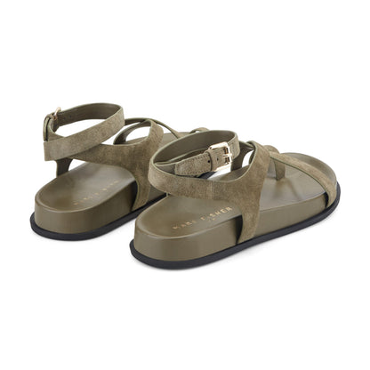 Marc Fisher Bevy Footbed Leather Sandal - Green Suede