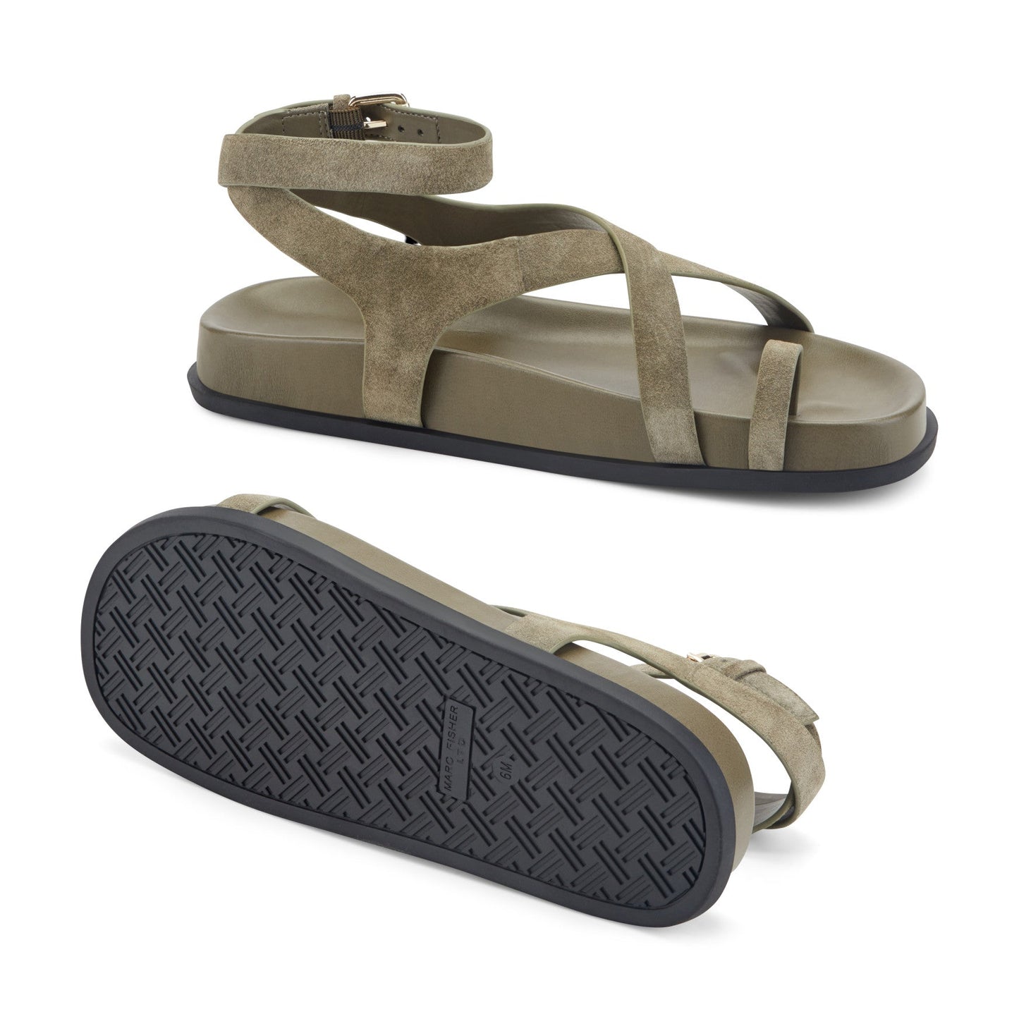 Marc Fisher Bevy Footbed Leather Sandal - Green Suede