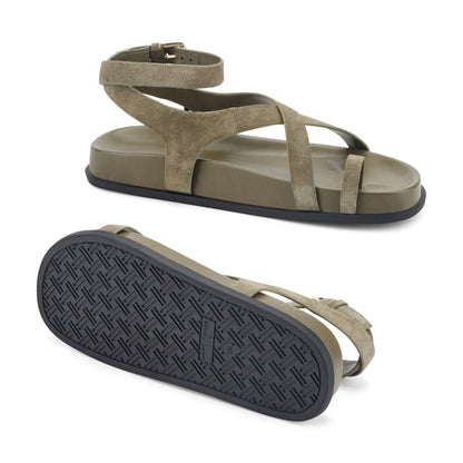 Marc Fisher Bevy Footbed Leather Sandal - Green Suede