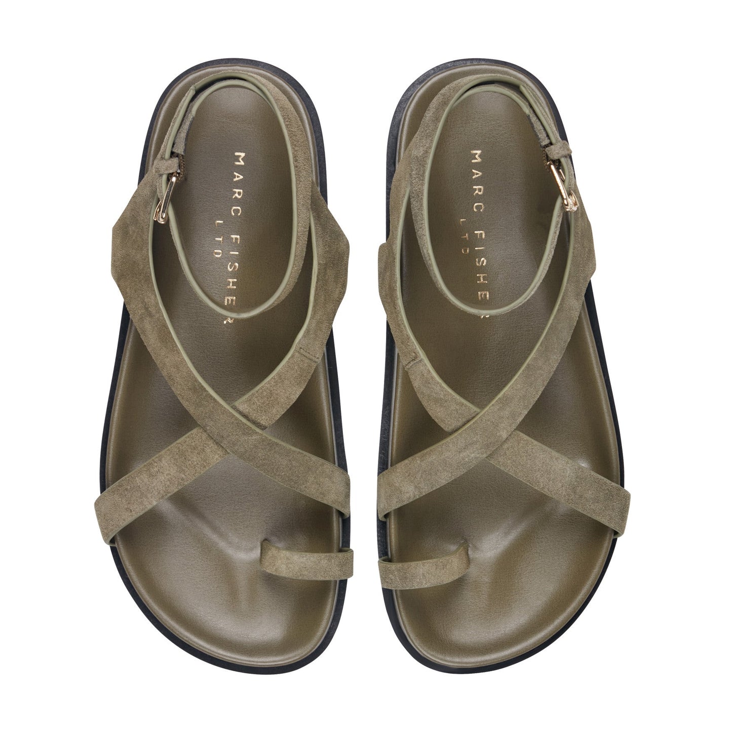 Marc Fisher Bevy Footbed Leather Sandal - Green Suede