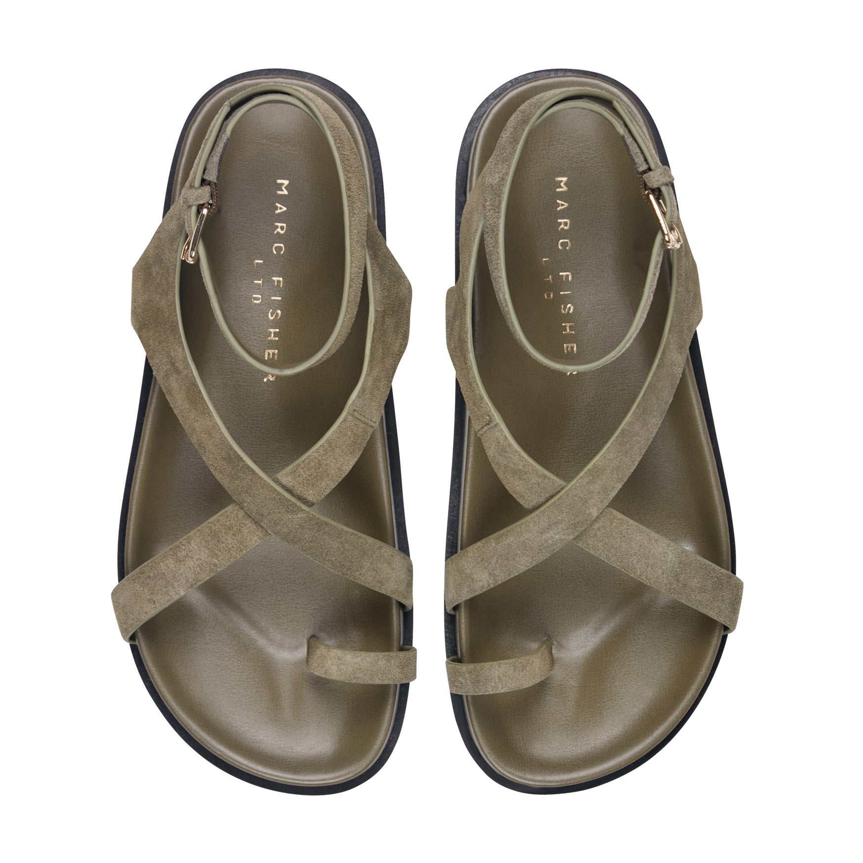Marc Fisher Bevy Footbed Leather Sandal - Green Suede