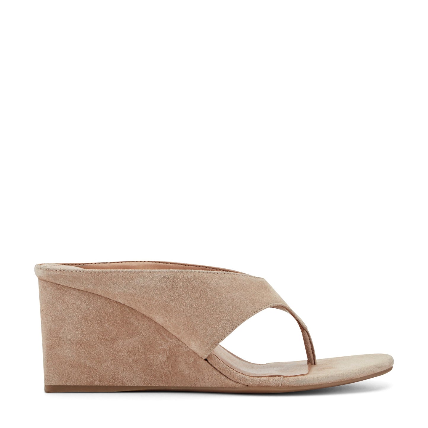 Marc Fisher Udena Wedge Thong Sandal - Light Tan Suede