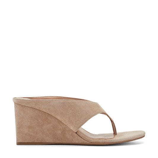 Marc Fisher Udena Wedge Thong Sandal - Light Tan Suede