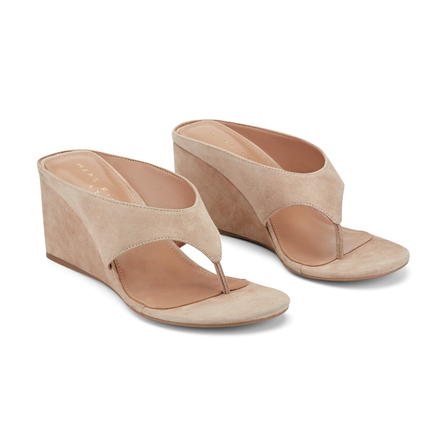 Marc Fisher Udena Wedge Thong Sandal - Light Tan Suede