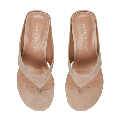 Marc Fisher Udena Wedge Thong Sandal - Light Tan Suede