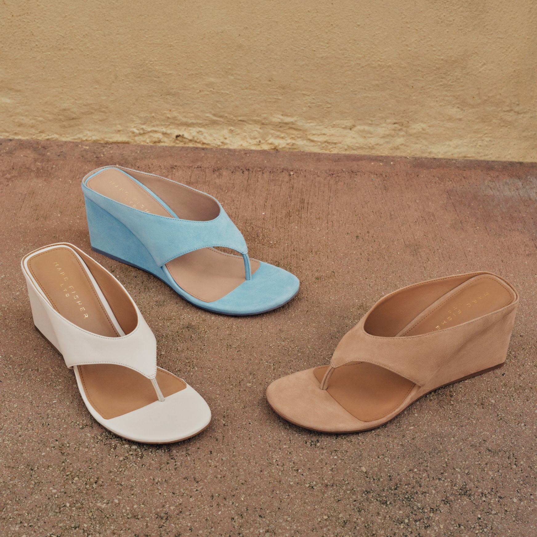 Marc Fisher Udena Wedge Thong Sandal - Light Tan Suede