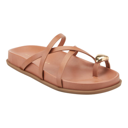 Marc Fisher Braidey Strappy Flat Leather Sandal - Natural Leather