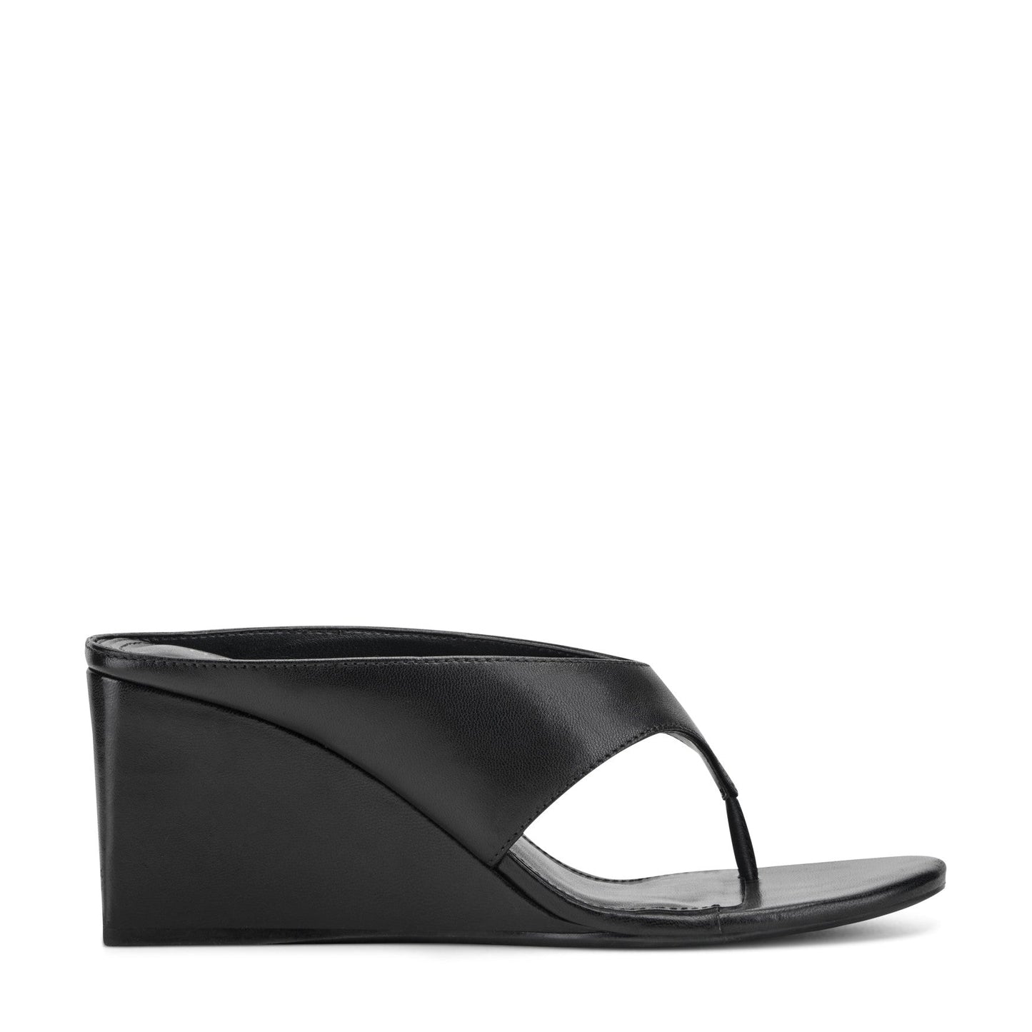 Marc Fisher Udena Wedge Thong Sandal - Black Leather