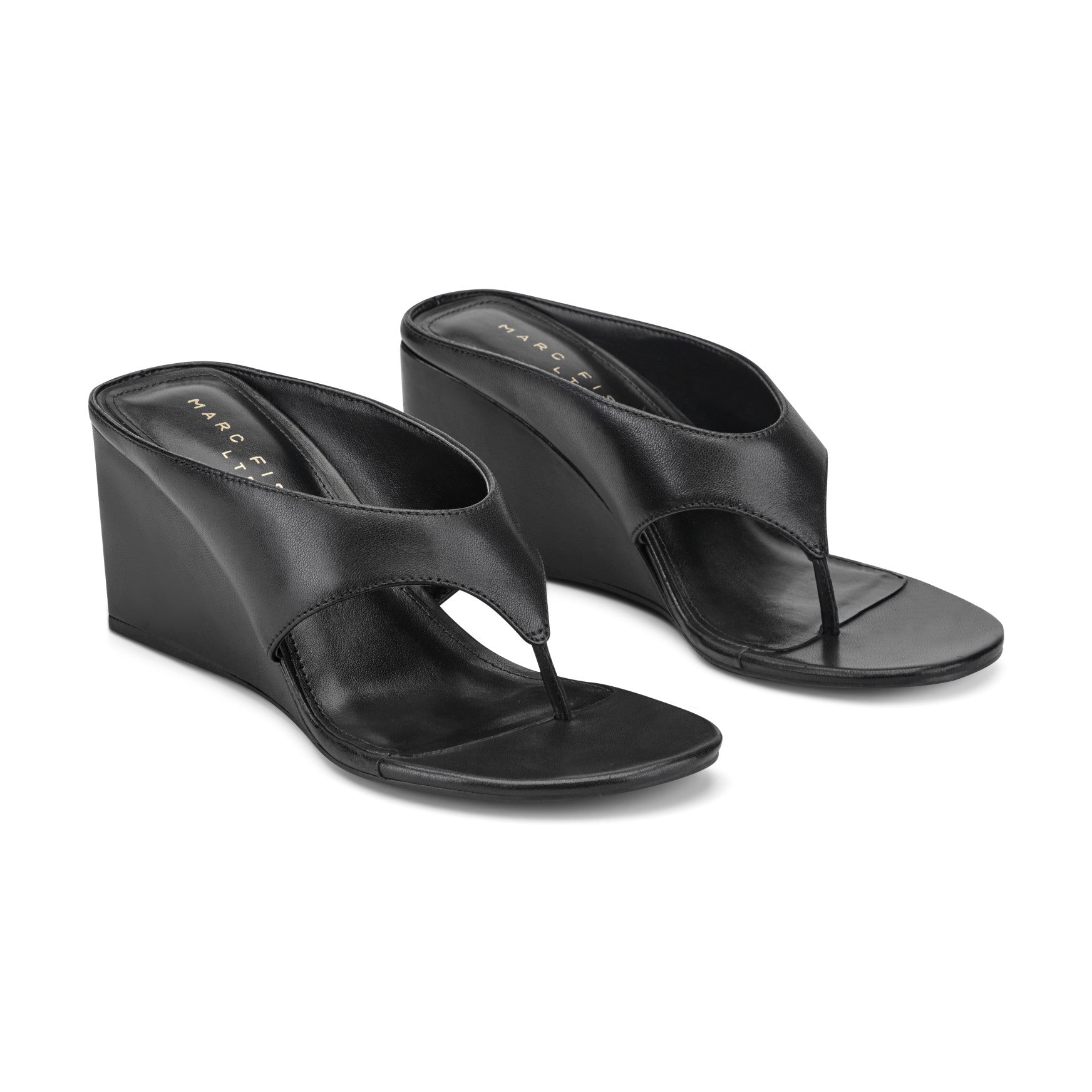 Marc Fisher Udena Wedge Thong Sandal - Black Leather