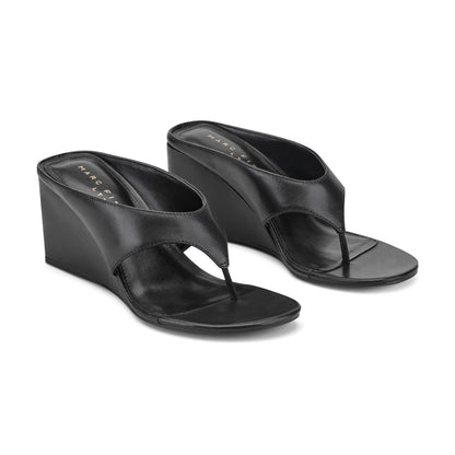 Marc Fisher Udena Wedge Thong Sandal - Black Leather