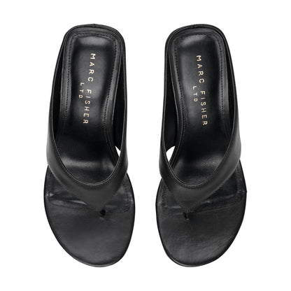 Marc Fisher Udena Wedge Thong Sandal - Black Leather
