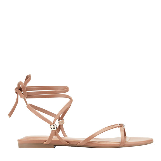 Marc Fisher Este Ankle Wrap Leather Sandal - Natural Leather