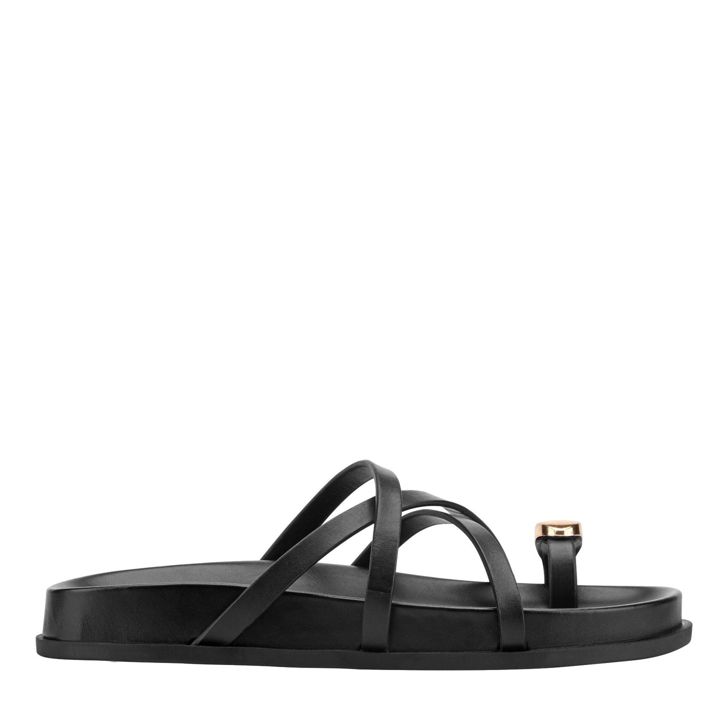 Marc Fisher Braidey Strappy Flat Leather Sandal - Black Leather