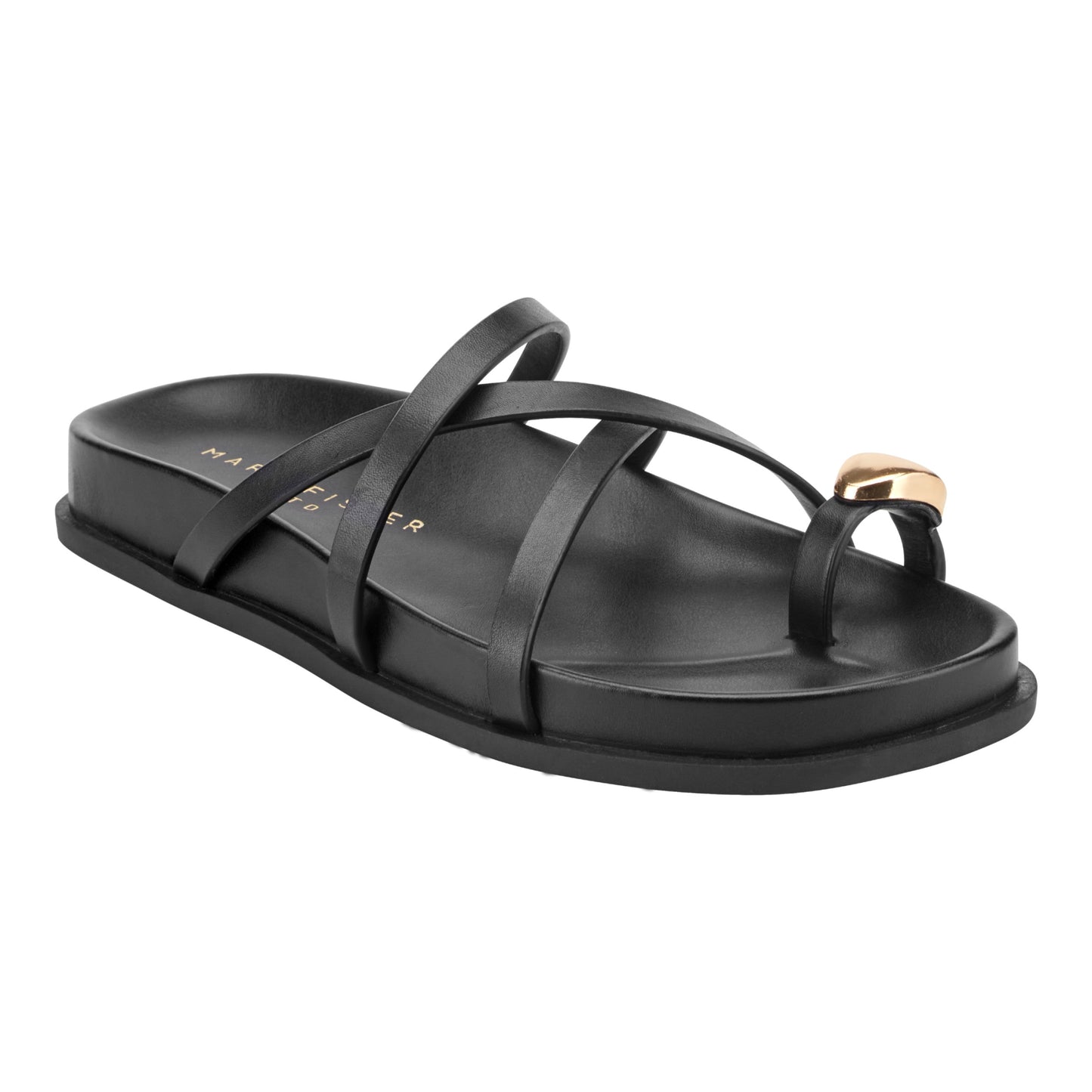 Marc Fisher Braidey Strappy Flat Leather Sandal - Black Leather