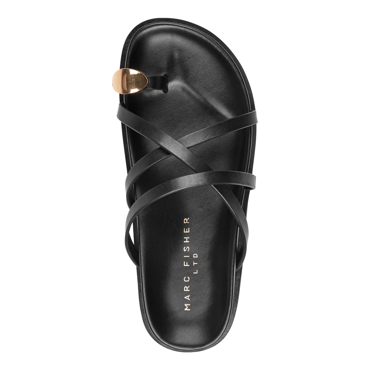 Marc Fisher Braidey Strappy Flat Leather Sandal - Black Leather