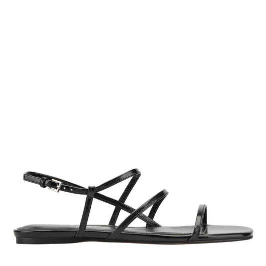 Marc Fisher Elysha Leather Flat Sandal - Black Leather