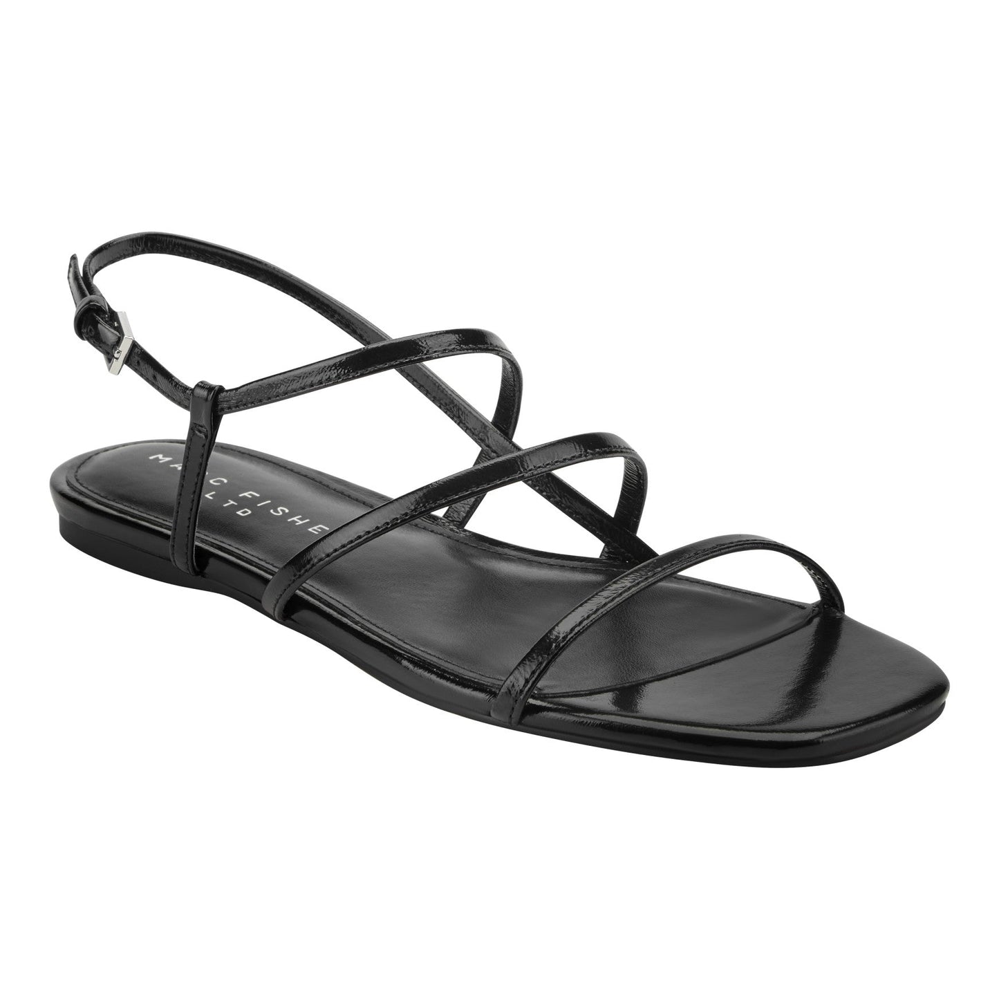 Marc Fisher Elysha Leather Flat Sandal - Black Leather