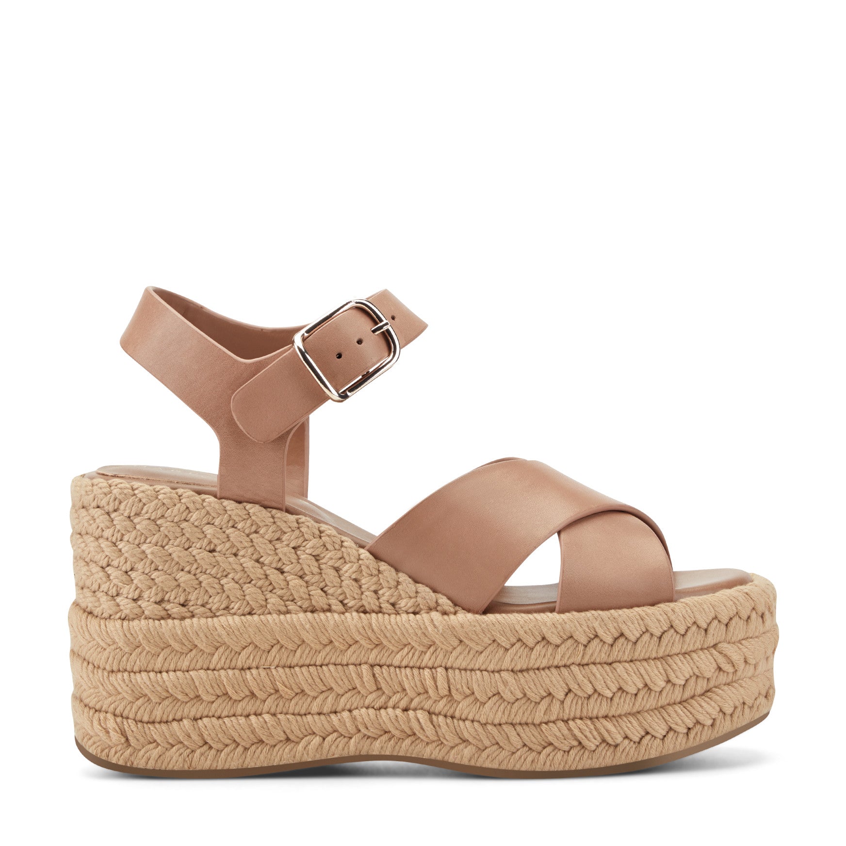 Marc Fisher Pasion Espadrille Wedge Sandal - Brown Leather