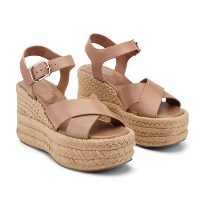 Marc Fisher Pasion Espadrille Wedge Sandal - Brown Leather