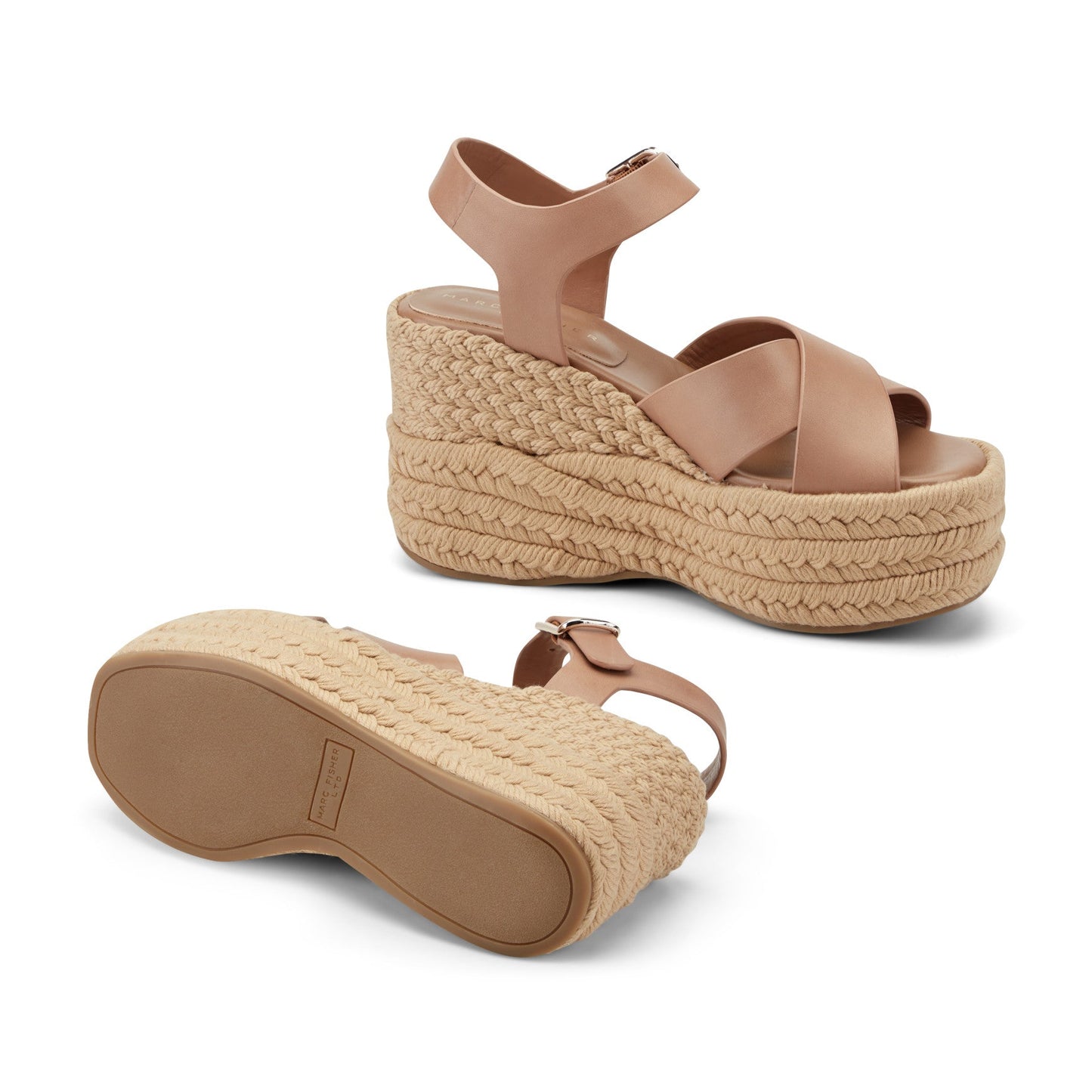 Marc Fisher Pasion Espadrille Wedge Sandal - Brown Leather