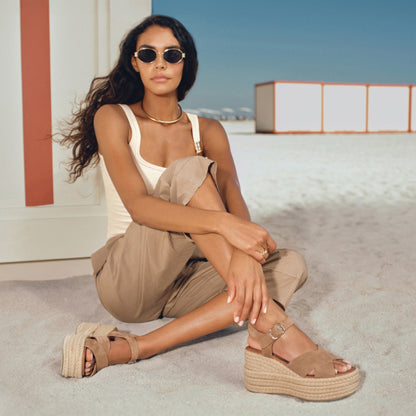Marc Fisher Pasion Espadrille Wedge Sandal - Brown Leather