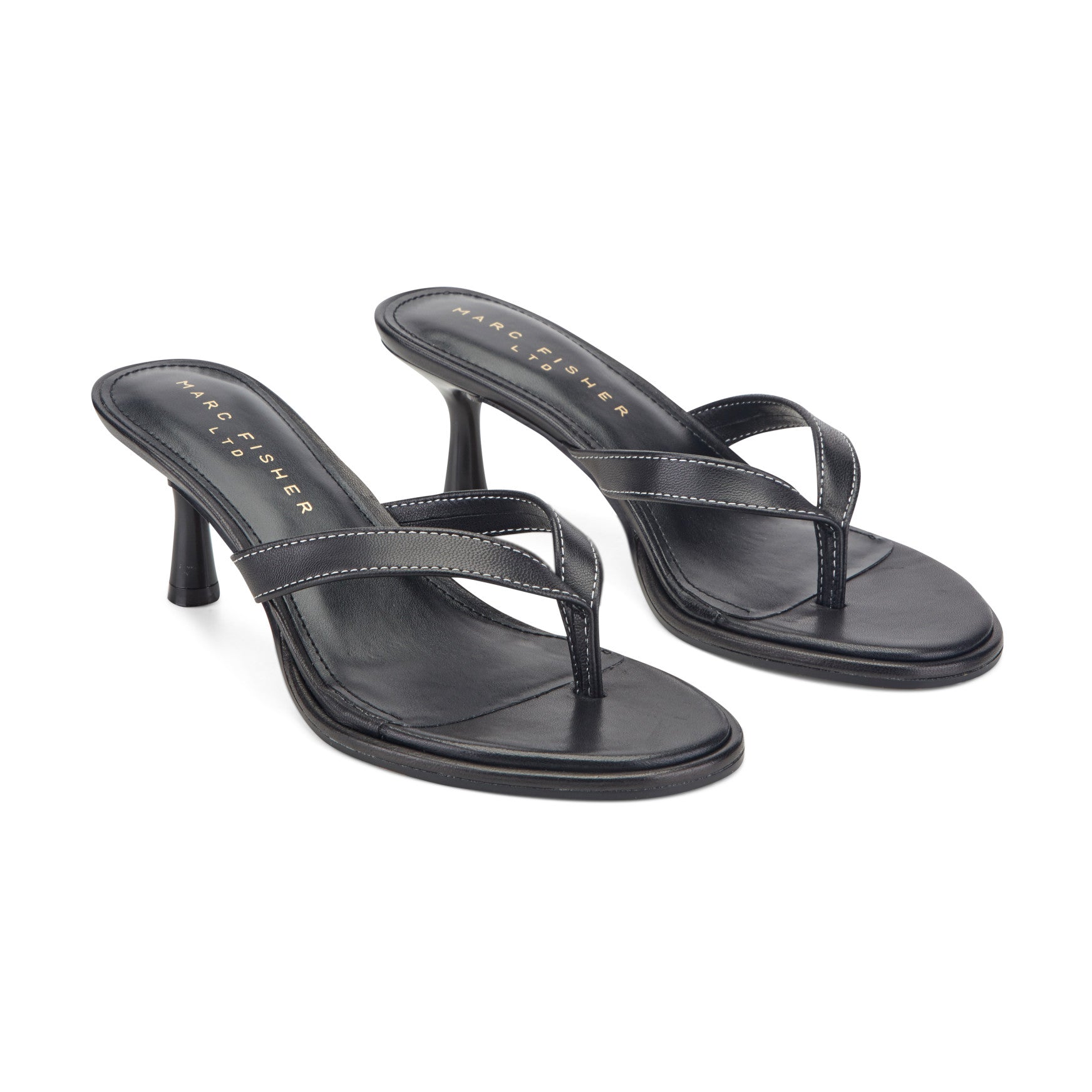 Marc Fisher Antonia Leather Thong Sandal - Black Leather