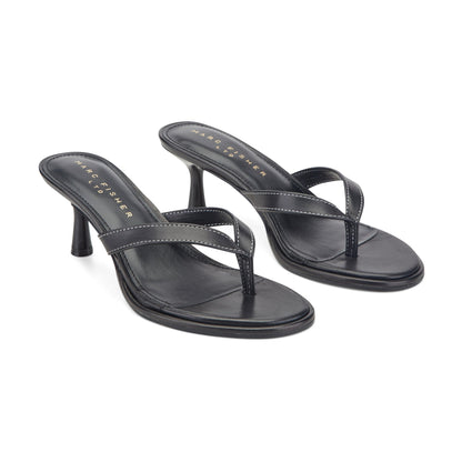 Marc Fisher Antonia Leather Thong Sandal - Black Leather