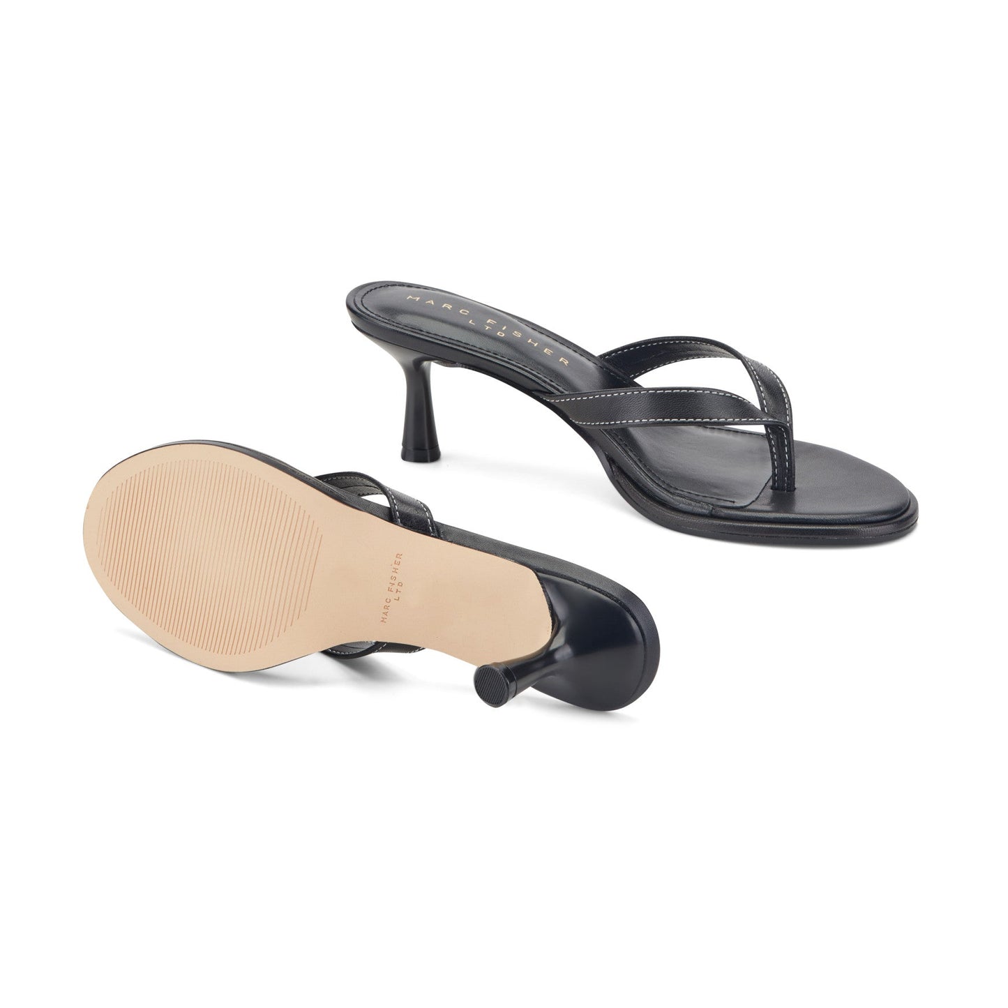 Marc Fisher Antonia Leather Thong Sandal - Black Leather