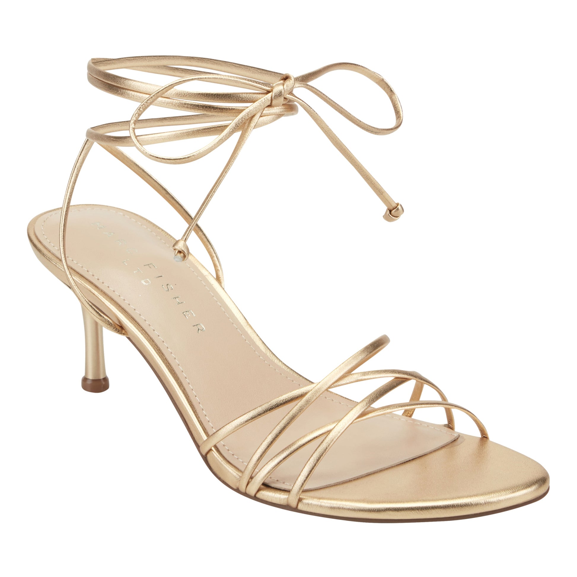 Marc Fisher Gineva Leather Ankle Wrap Sandal - Gold Leather