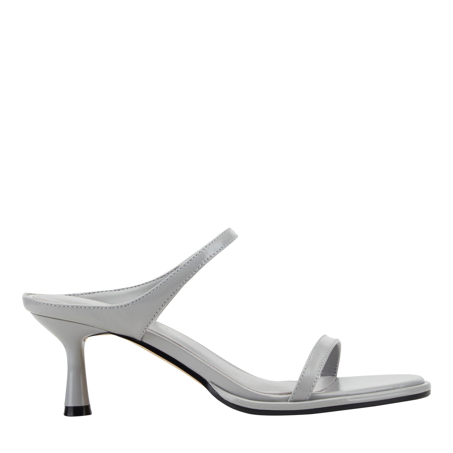Marc Fisher Alonde Leather Heeled Slide Sandal - Light Grey Leather