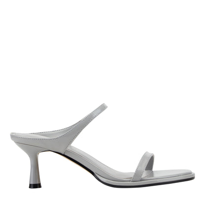 Marc Fisher Alonde Leather Heeled Slide Sandal - Light Grey Leather