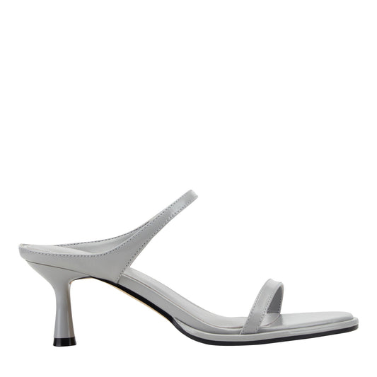 Marc Fisher Alonde Leather Heeled Slide Sandal - Light Grey Leather