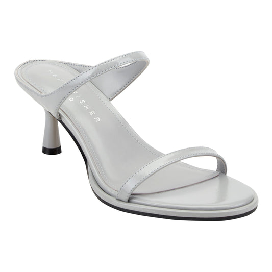 Marc Fisher Alonde Leather Heeled Slide Sandal - Light Grey Leather