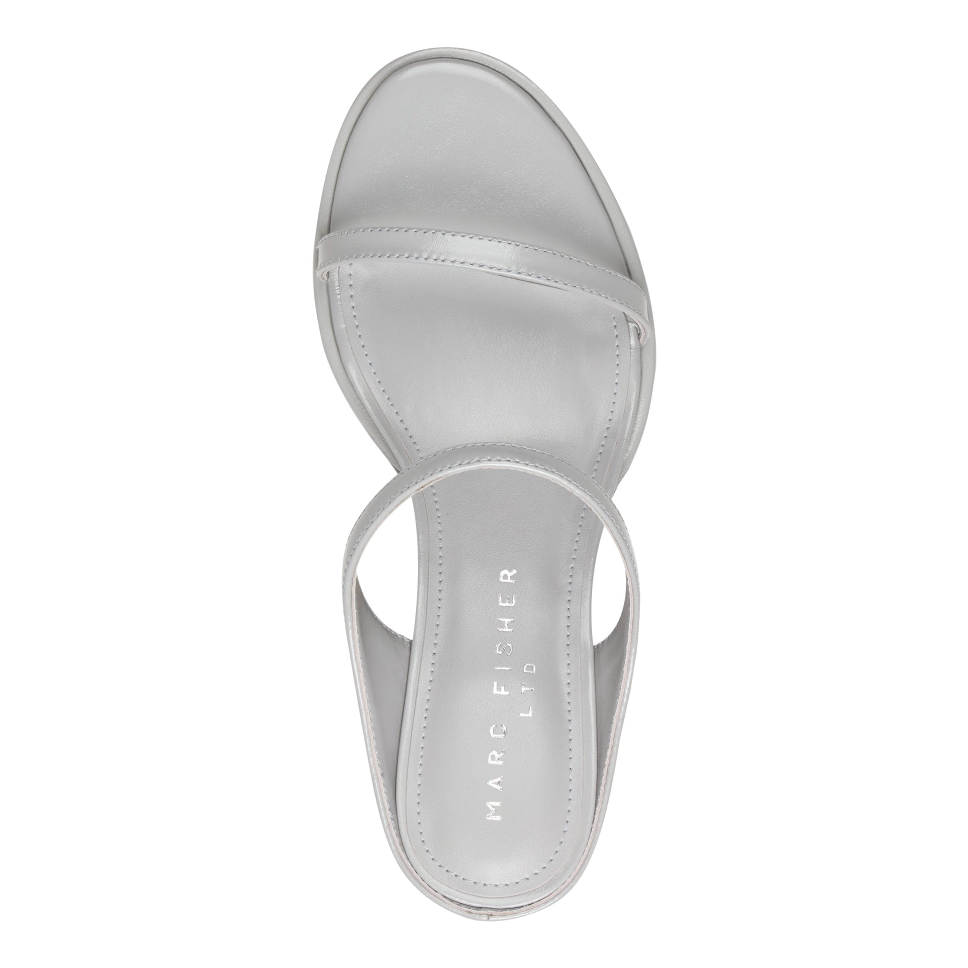 Marc Fisher Alonde Leather Heeled Slide Sandal - Light Grey Leather