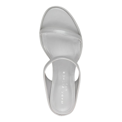 Marc Fisher Alonde Leather Heeled Slide Sandal - Light Grey Leather