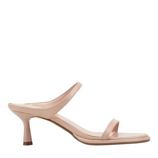 Marc Fisher Alonde Leather Heeled Slide Sandal - Light Natural Patent Leather