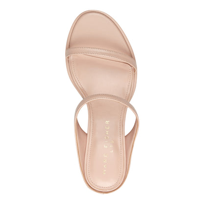 Marc Fisher Alonde Leather Heeled Slide Sandal - Light Natural Patent Leather