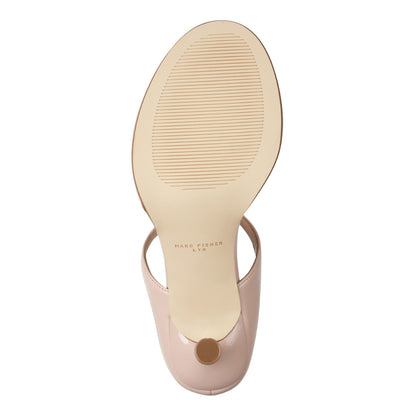 Marc Fisher Alonde Leather Heeled Slide Sandal - Light Natural Patent Leather