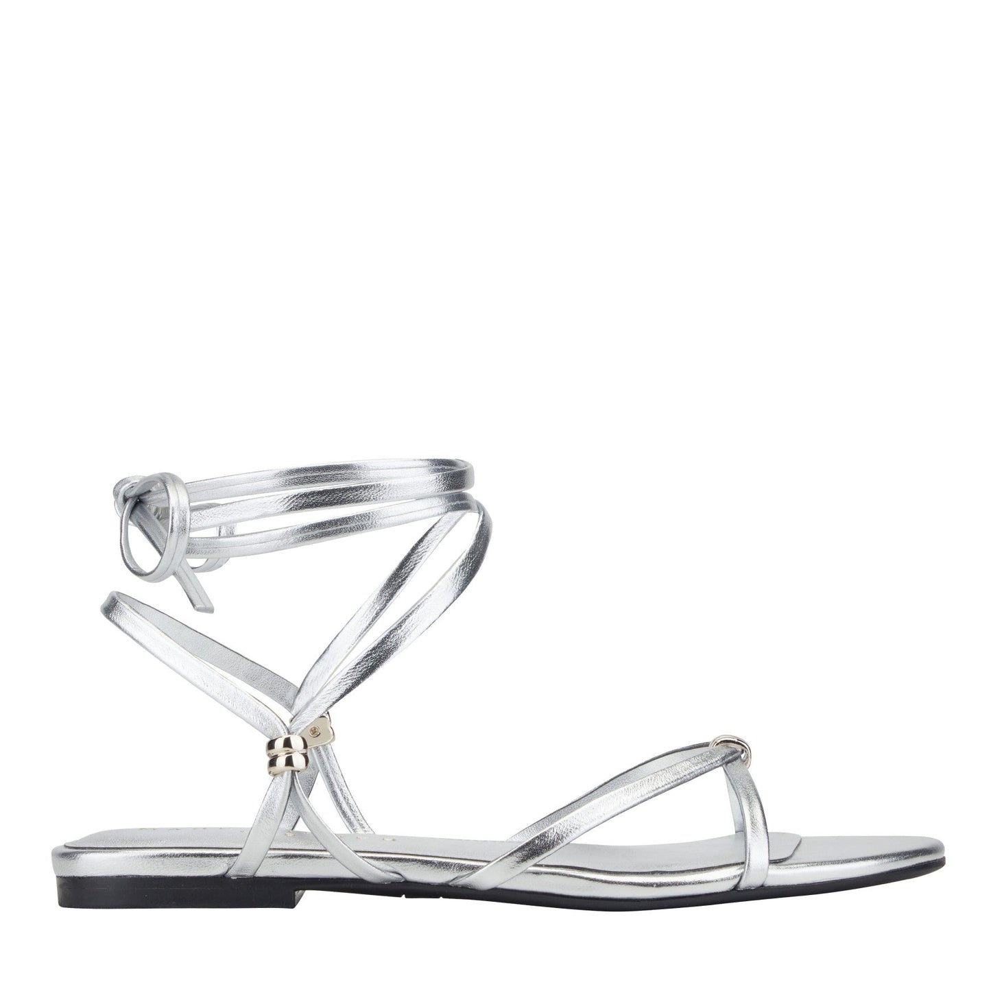 Marc Fisher Este Ankle Wrap Leather Sandal - Silver Leather