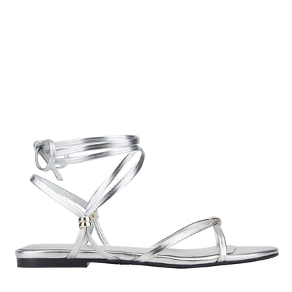 Marc Fisher Este Ankle Wrap Leather Sandal - Silver Leather