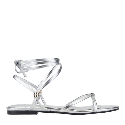 Marc Fisher Este Ankle Wrap Leather Sandal - Silver Leather