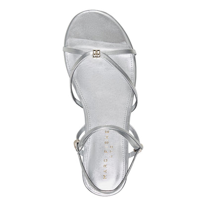 Marc Fisher Este Ankle Wrap Leather Sandal - Silver Leather